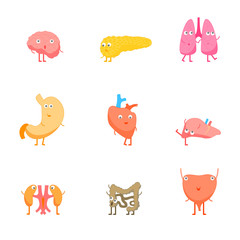 Canvas Print - Cartoon Internal Organs Funny Emotions Set. Vector