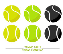 Set Of Yellow, Green And Black Tennis Balls. Tennis Vector Design. Sports, Fitness, Activity Vector Illustration.