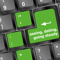 Poster - modern keyboard with seeing, dating, going, steady text symbols