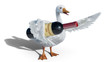 St. Martins goose holds wine bottle isolated on white - 3D render