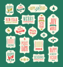 Christmas And New Years Holiday Design Elements For Gift Tags, Greeting Cards, Banners. Vintage Typography Designs.