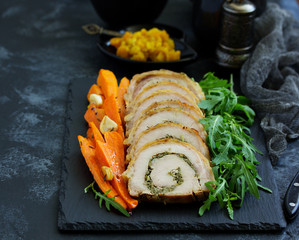 Canvas Print - Fried pork loin stuffed with herbs and cheese.