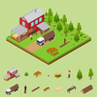 Lumberjack and Sawmill Building Isometric View. Vector