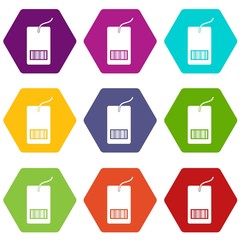 Poster - Tag with bar code icon set color hexahedron