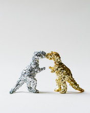 Silver And Gold Glittered T Rex Dinos Kiss