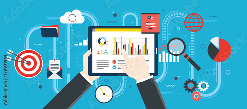 Fotografía Flat design vector illustration concept of financial investment, analytics with growth report