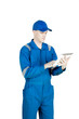 © Creativa Images - European mechanic working with a tablet on studio