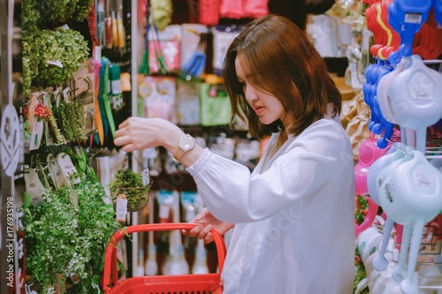 Woman shopping plants