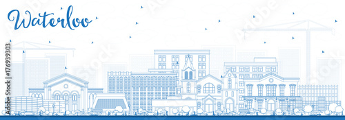 Cuadros en Lienzo Outline Waterloo Iowa Skyline with Blue Buildings.