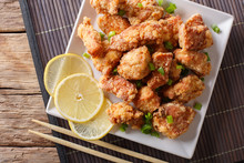 Karaage -  Japanese Style Fried Chicken Closeup. Horizontal Top View