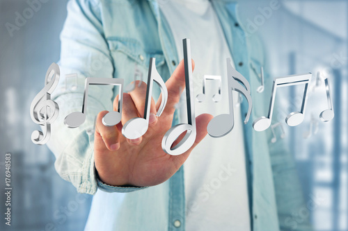 Plakat 3d odpłacają się muzyczne notatki na futurystycznym interfejsie