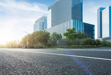 Poster - empty road with modern buildings on background,shanghai,china.