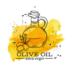 Sticker - bottle of olive oil with olives