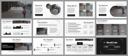 Business presentation slides templates from infographic elements. Can be used for presentation, flyer and leaflet, brochure, corporate report, marketing, advertising, annual report, banner, booklet.