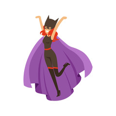 Wall Mural - Girl superhero in comics costume with cape and cat ears