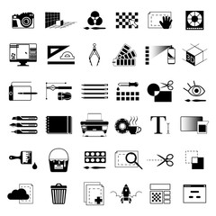 Poster - Creative tools for graphic artists or web designers. Vector monochrome black illustrations