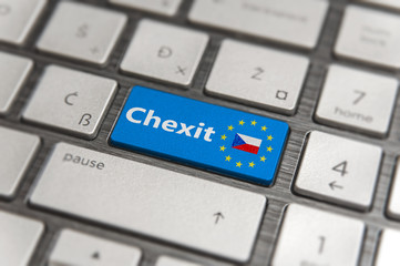 Blue key Enter Czech Republic Chexit with EU keyboard button on modern text communication board