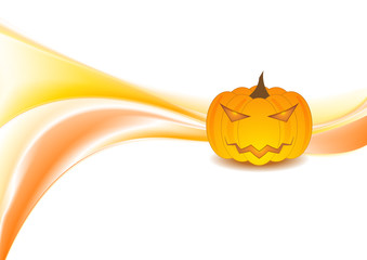 Orange waves and Halloween pumpkin on white background