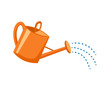 Orange plastic watering can with water. Vector illustration of a watering can on white background. Flat style.