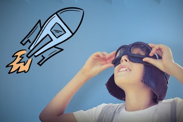 Poster - Composite image of cheerful boy with flying goggles
