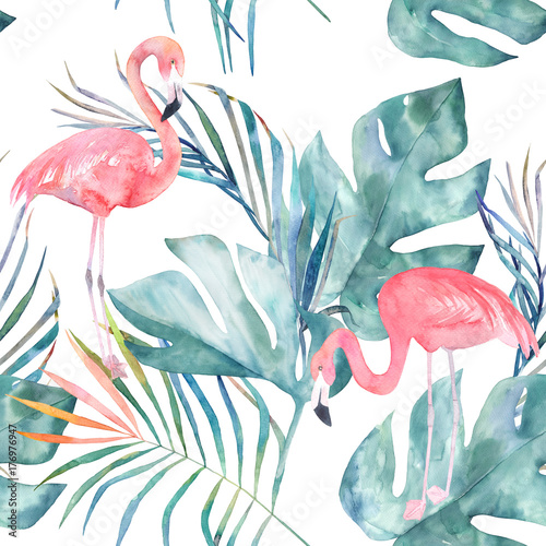 tropikalny-wzor-z-flamingo-i-lisci-letni-wydruk-w-akwarela-egzotyczna-reka