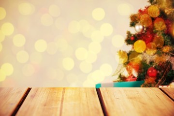 Poster - Composite image of focus of wooden shelf