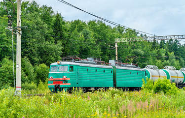 Poster - Freight train at Bekasovo-Sortirovochnoye station, the largest in Europe railway station. Moscow, Russia