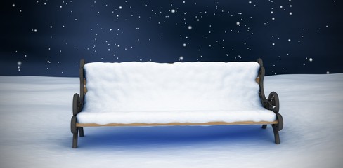 Poster - Composite image of snow covered park bench