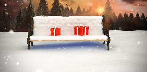 Poster - Composite image of digitally generated image of gift boxes on