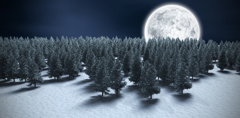 Wall Mural - Composite image of digitally generated image of forest on snowy