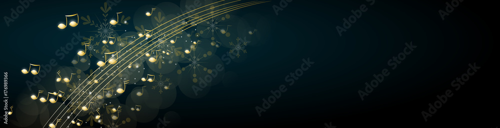 Christmas background decorated with music notes - obrazy, fototapety, plakaty 