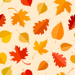 Wall Mural - Vector seamless pattern with colorful autumn leaves