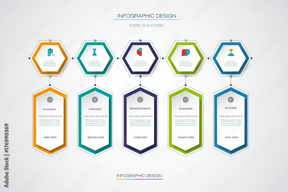 Vector infographics timeline design template with label design, 5 ...