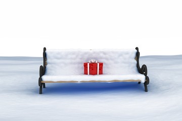 Poster - Digital image of gift box on park bench