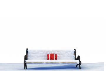 Poster - Digitally generated image of gift boxes on park bench