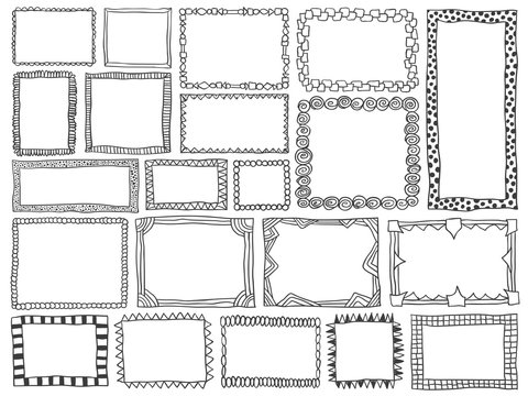 Frames doodle set drawn ornament black