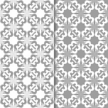 White And Gray Floral Backgrounds. Set Of Seamless Patterns
