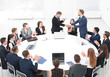 © ASDF - business partners shake hands at the talks near the round table