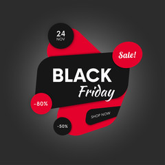 Poster - Abstract black friday banner vector design. Special offer sale flat sticker.