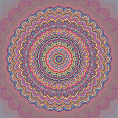 Poster - Psychedelic bohemian mandala ornament background - circular symmetry vector pattern graphic design from concentric oval shapes