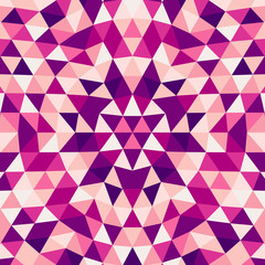 Poster - Round abstract geometrical triangle kaleidoscope mandala background - symmetric vector pattern graphic art from color triangles