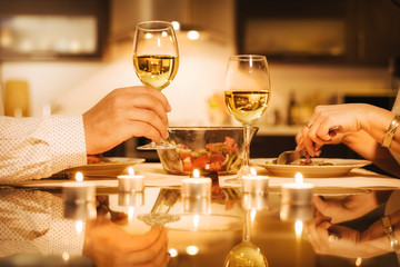 Young couple have romantic dinner with wine. Romantic concept .