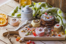 East Sweets With Candied Fruits, Nuts And Sugar Powder