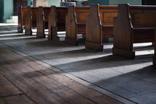 Close Up Of Old Church Pews