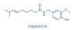 Capsaicin chili pepper molecule. Used in food, drugs, pepper spray, etc.  Skeletal formula.