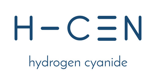 Sticker - Hydrogen cyanide (HCN) poison molecule. Has typical almond-like odor. Skeletal formula.