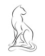 Black line cat on white background. Hand drawing vector graphic.