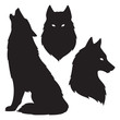 Set of wolf silhouettes isolated. Sticker, print or tattoo design vector illustration. Pagan totem, wiccan familiar spirit art