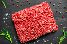Colorful Mince Meat From Angus Wagyu Beef Against Black Background