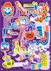 Sticker - Welcome Back to School poster with doodles,Good for textile fabr